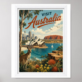 Bezoek Australië Reis Vintage Poster