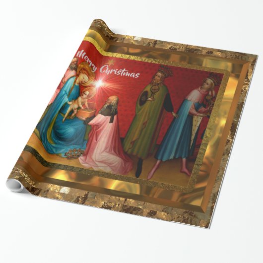 Bezoek Baby Jezus Kerstmis (15 voet)Glossy Cadeaupapier (Uitgerold)