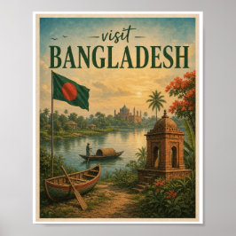 Bezoek Bangladesh Reis Vintage Poster