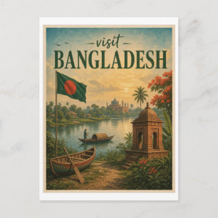 Bezoek Bangladesh Travel Vintage Briefkaart