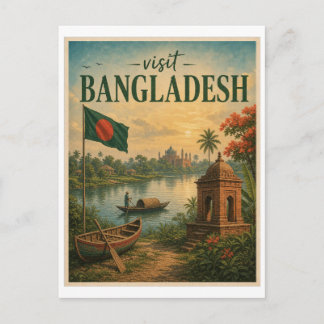 Bezoek Bangladesh Travel Vintage Briefkaart