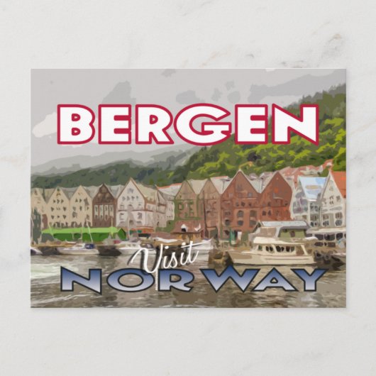 Bezoek... Bergen, Noorwegen - briefkaart (Voorkant)