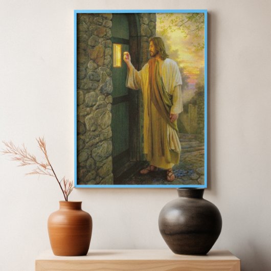 Bezoek bij zonsopgang Jezus Klop op een rustieke d Canvas Afdruk