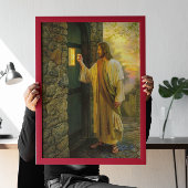 Bezoek bij zonsopgang Jezus Klop op een rustieke d Canvas Afdruk