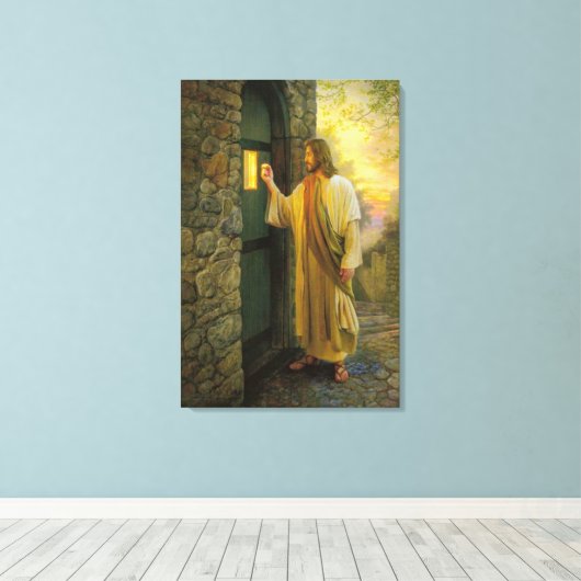 Bezoek bij zonsopgang Jezus Klop op een rustieke d Canvas Afdruk (Insitu (Houten vloer))