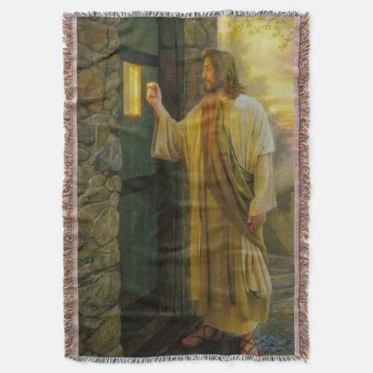 Bezoek bij zonsopgang Jezus Klop op een rustieke d Deken (Voorkant Verticaal)