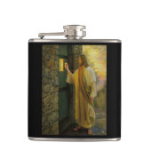 Bezoek bij zonsopgang Jezus Klop op een rustieke d Heupfles (Voorkant)