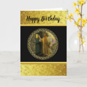 Bezoek bij zonsopgang Jezus Klop op een rustieke d Kaart (Gele Bloem)