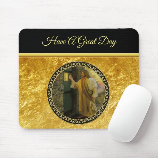 Bezoek bij zonsopgang Jezus Klop op een rustieke d Muismat (Met muis)