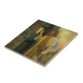 Bezoek bij zonsopgang Jezus Klop op een rustieke d Tegeltje (Zijkant)