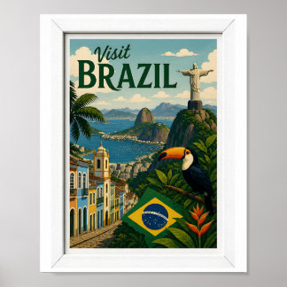 Bezoek Brazilië Reis Vintage Poster
