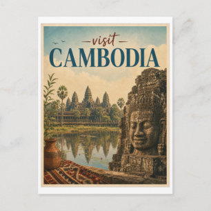 Bezoek Cambodja Reis Vintage Briefkaart