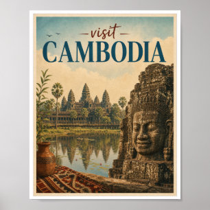 Bezoek Cambodja Reizen Vintage Poster