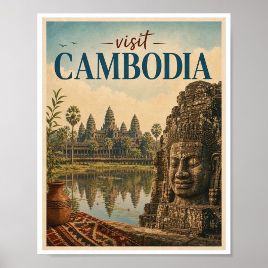 Bezoek Cambodja Reizen Vintage Poster (Voorkant)