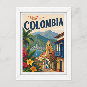 Bezoek Colombia Travel Vintage Briefkaart