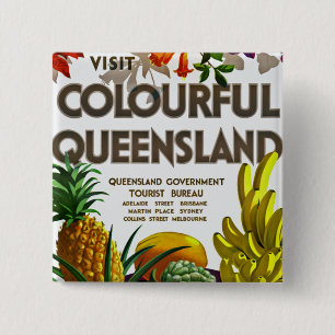 Bezoek Colorful Queensland Vierkante Button 5,1 Cm
