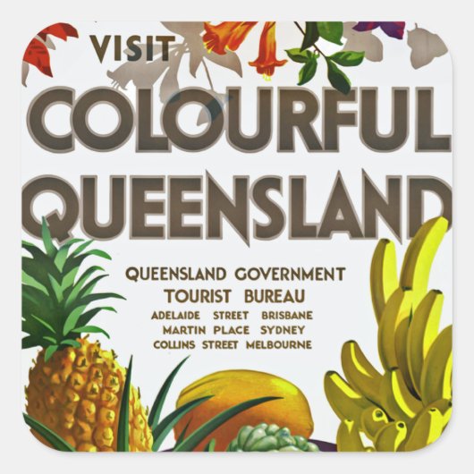 Bezoek Colorful Queensland Vierkante Sticker (Voorkant)