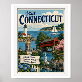Bezoek Connecticut Reizen Vintage Poster