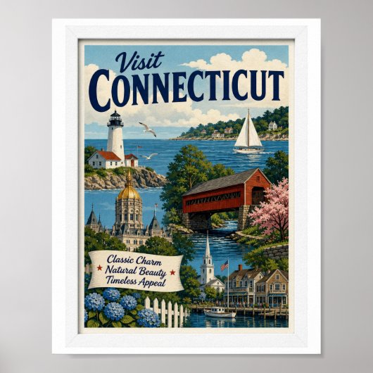 Bezoek Connecticut Reizen Vintage Poster (Voorkant)