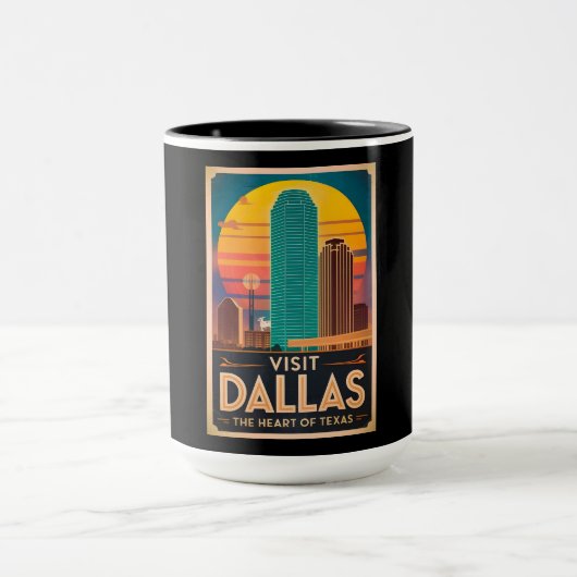 Bezoek Dallas – Retro Skyline Travel Mok (Midden)