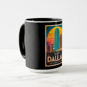 Bezoek Dallas – Retro Skyline Travel Mok (Voorkant links)