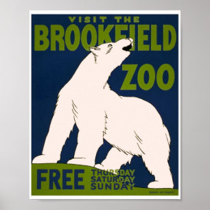 Bezoek de Brookfield Zoo - Ijsbeer Vintage WPA Poster