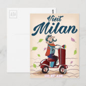 Bezoek de cartoon van Milaan het poster van het oo Briefkaart (Voorkant / Achterkant)
