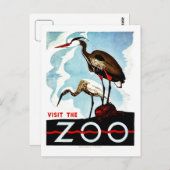 Bezoek de dierentuin, de herons,  retro WPA Briefkaart (Voorkant / Achterkant)