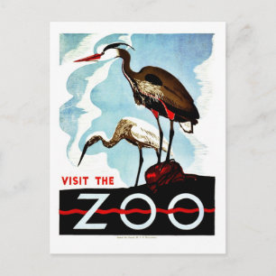 Bezoek de dierentuin, de herons, retro WPA Briefkaart