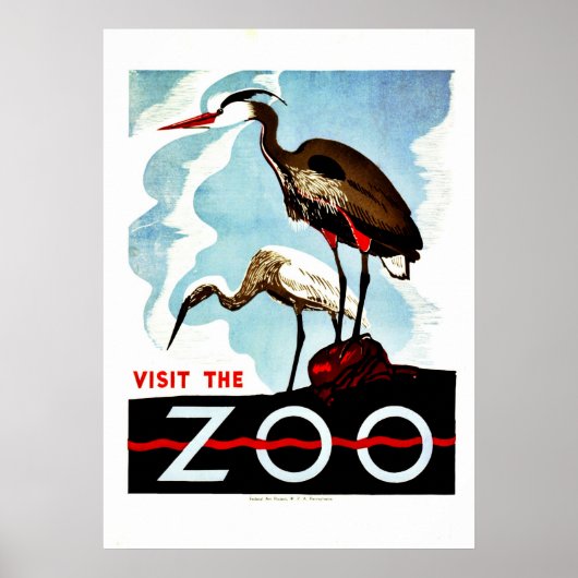 Bezoek de dierentuin, de herons,  retro WPA Poster (Voorkant)