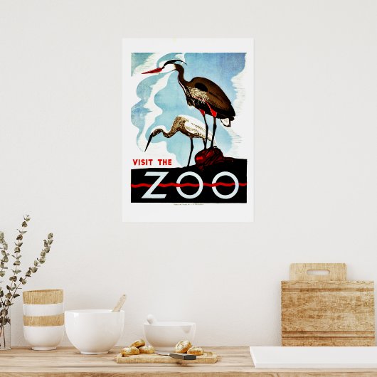 Bezoek de dierentuin, de herons, retro WPA Poster (Keuken)