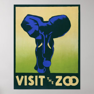 Bezoek de dierentuin Elephant Vintage-reis Poster