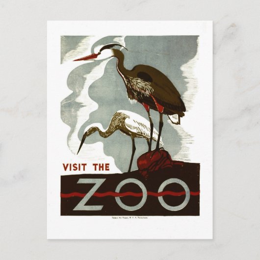 Bezoek de Dierentuin - het Poster van WPA - Briefkaart (Voorkant)