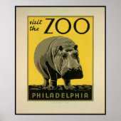 Bezoek de dierentuin van Philadelphia, Hippo - Old Poster (Voorkant)