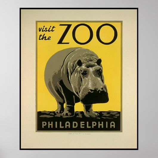 Bezoek de dierentuin van Philadelphia, Hippo - Old Poster (Voorkant)