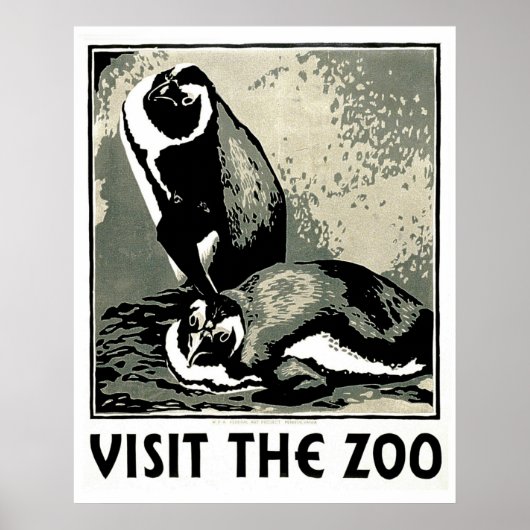 Bezoek de dierentuin - WPA-Poster met pinguïns Poster (Voorkant)