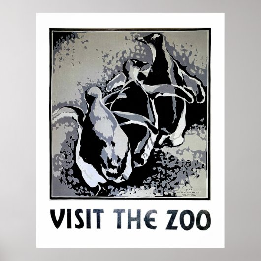 Bezoek de dierentuin - WPA-Poster met pinguïns Poster (Voorkant)