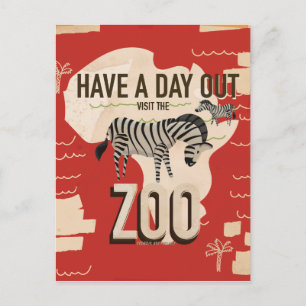 Bezoek De Dierentuin Zebra Vintage Reisposter. Briefkaart