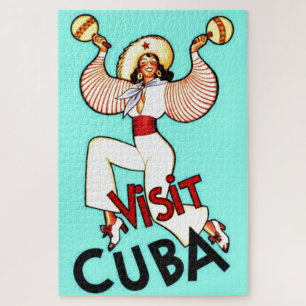 Bezoek de illustratie van Vintage Travel op Cuba Legpuzzel