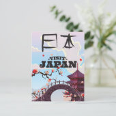 Bezoek de Japanse retro-reisposter. Briefkaart (Staand voorkant)