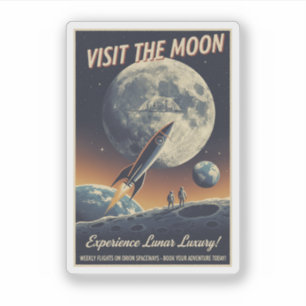 Bezoek de Maan - Retro reisposter Sticker