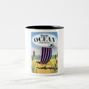Bezoek de Oceaan "Ga met het vliegtuig" Tweekleurige Koffiemok