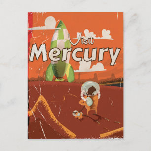 Bezoek de planeet Mercurius Vintage Sci-Fi-tekenfi Briefkaart