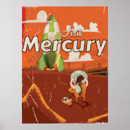 Bezoek de planeet Mercurius Vintage Sci-Fi-tekenfi Poster