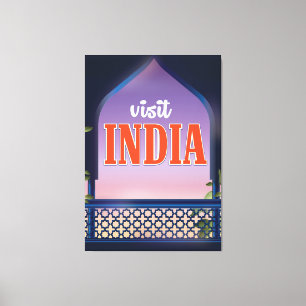 Bezoek de reisafdruk van India Vintage. Canvas Afdruk