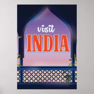 Bezoek de reisafdruk van India Vintage. Poster