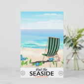 Bezoek de Seaside vintage reisposter Briefpapier (Staand voorkant)