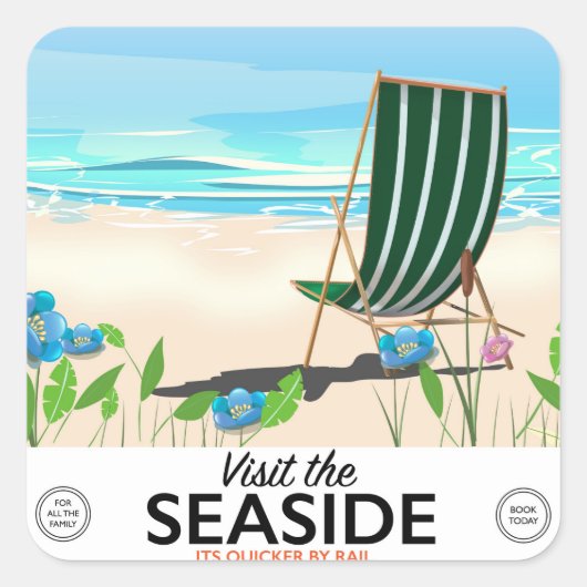 Bezoek de Seaside vintage reisposter Vierkante Sticker (Voorkant)