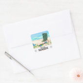 Bezoek de Seaside vintage reisposter Vierkante Sticker (Envelop)