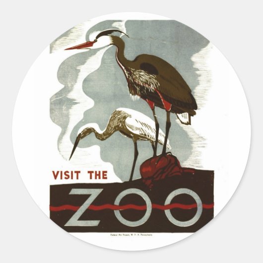 Bezoek de Zoo - het Poster van WPA - Ronde Sticker (Voorkant)
